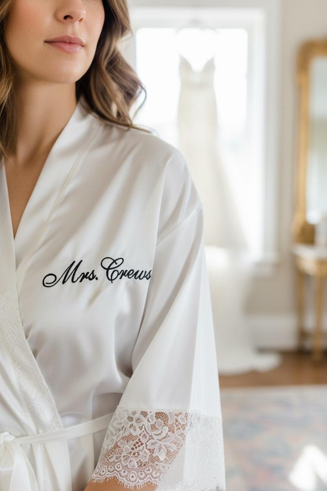 Custom Bride Lace Robe with Name Embroider New Last Name Future Wife Robe Mother of Bride Bachelorette Party Gift for Bridal Shower from MOH