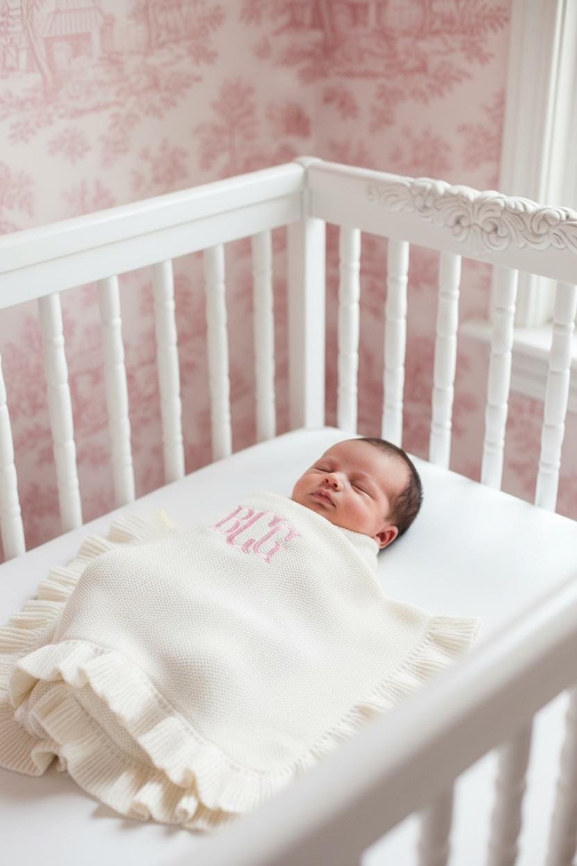Embroider Baby Blanket Monogram Infant Gift Personalized Newborn Baby Shower Keepsake New Mom Gift Grandson Throw Blanket Name Announcement