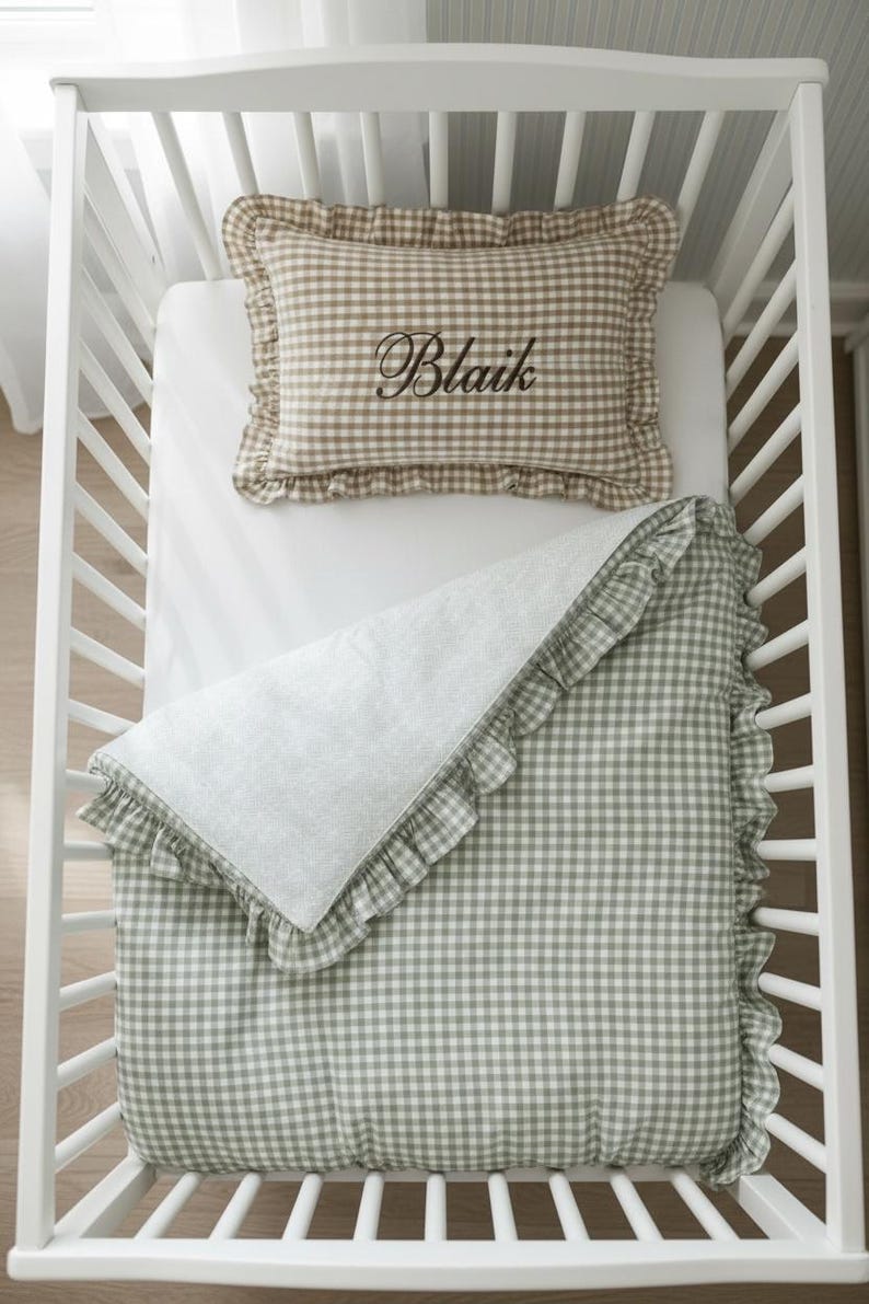 personalized gingham pillow sham custom monogram pillow embroidered initial decor ruffle edge pillow preppy bedroom accessory girls nursery room decor personalized baby girl room tween girl bedroom decor teen room makeover cottagecore home decor Southern style bedroom pillow personalized daughter room gift granddaughter bedroom gift preppy nursery bedding custom name pillow embroidered name sham gingham accent pillow feminine bedroom decor classic nursery accessory birthday gift vintage nursery