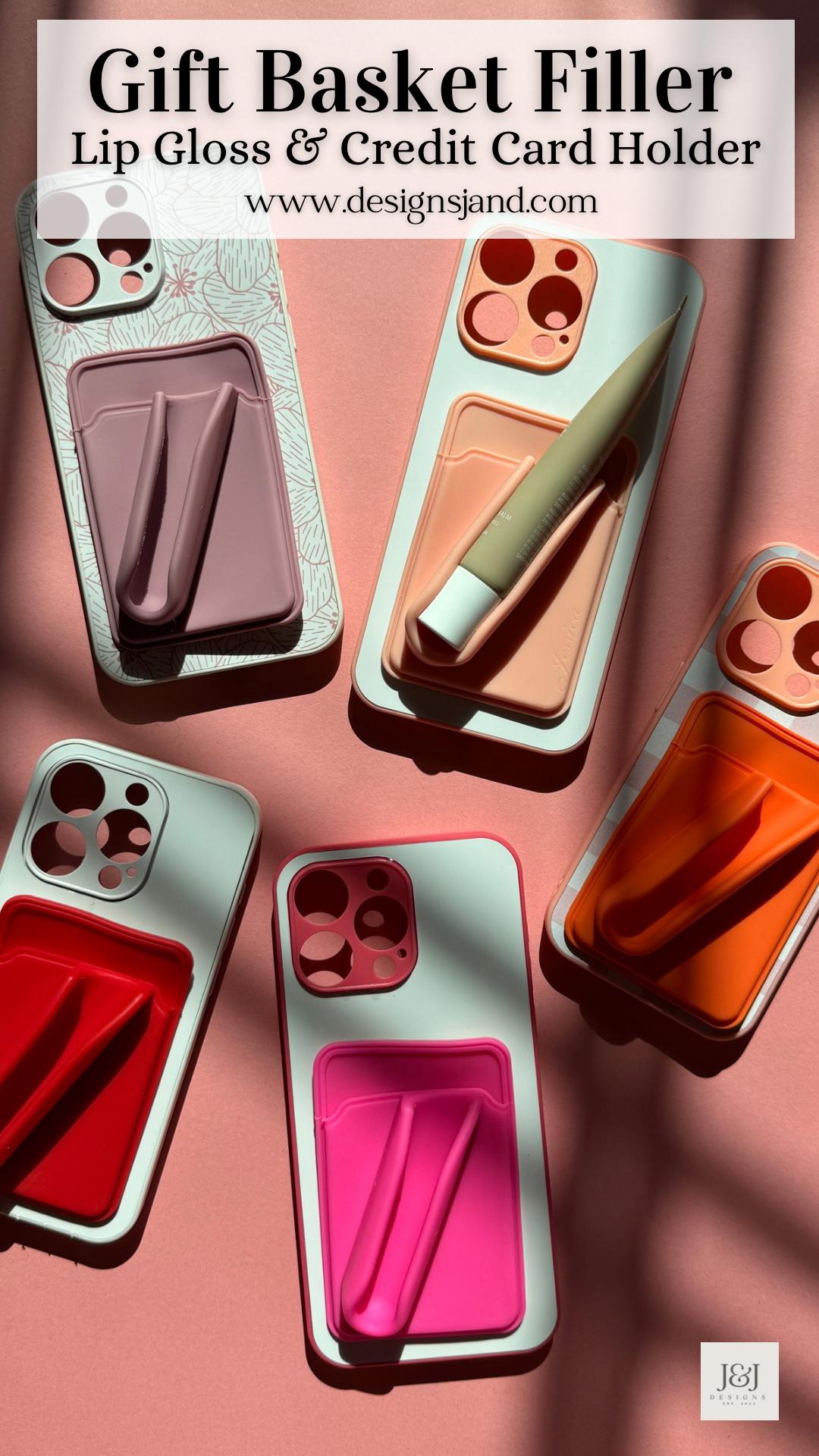 Personalized Lip Gloss Phone Case Holder for Credit Card Phone Wallet ID Holder Stick on Phone Lipstick Carrier ID Holder Gift Box Fillers