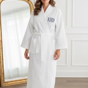 embroidered monogram waffle knit bridal robe personalized bride getting ready outfit custom initial bridesmaid robe wedding morning makeup cover up lightweight spa robe bachelorette party matching robes bridal party gift for her girl weekend spa robe custom wedding day loungewear monogrammed bridesmaid proposal gift white bridal shower gift personalized wedding keepsake robe custom embroidered initial robe custom initial for bride bridesmaid bachelorette party girl weekend matching robes gifts