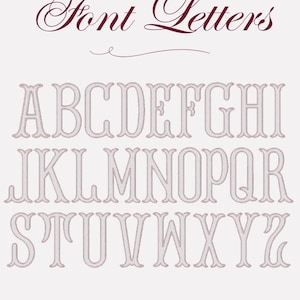 May include: A full alphabet of decorative letters in a serif font, with a light pink outline and a white fill. The words "Font Letters" are written in a cursive font at the top of the image.