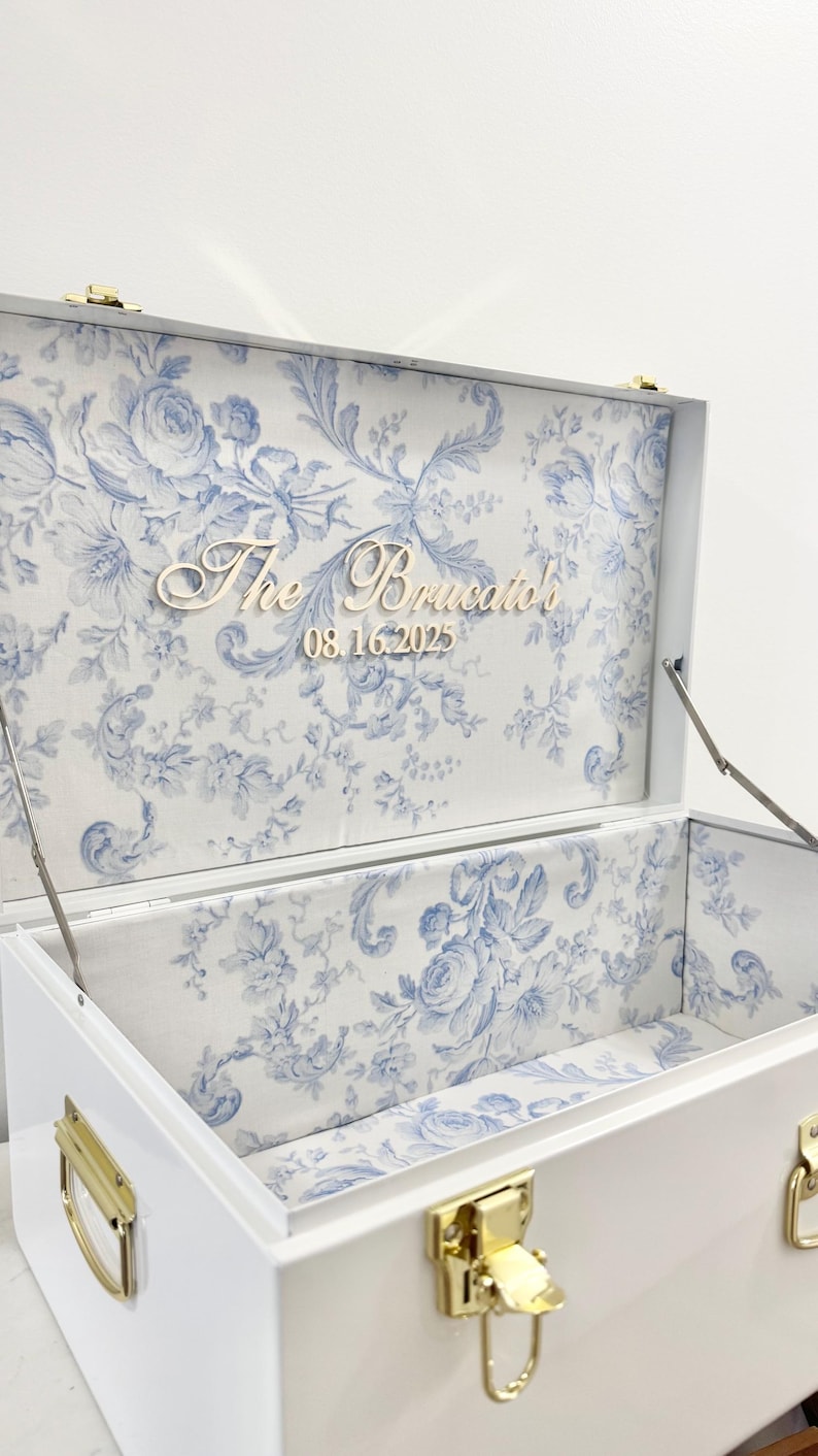 Bride Keepsake Trunk for Bride to Be Wedding Day Something Blue with Last Name Gift for Daughter Heirloom Wedding Memory Box for Anniversary