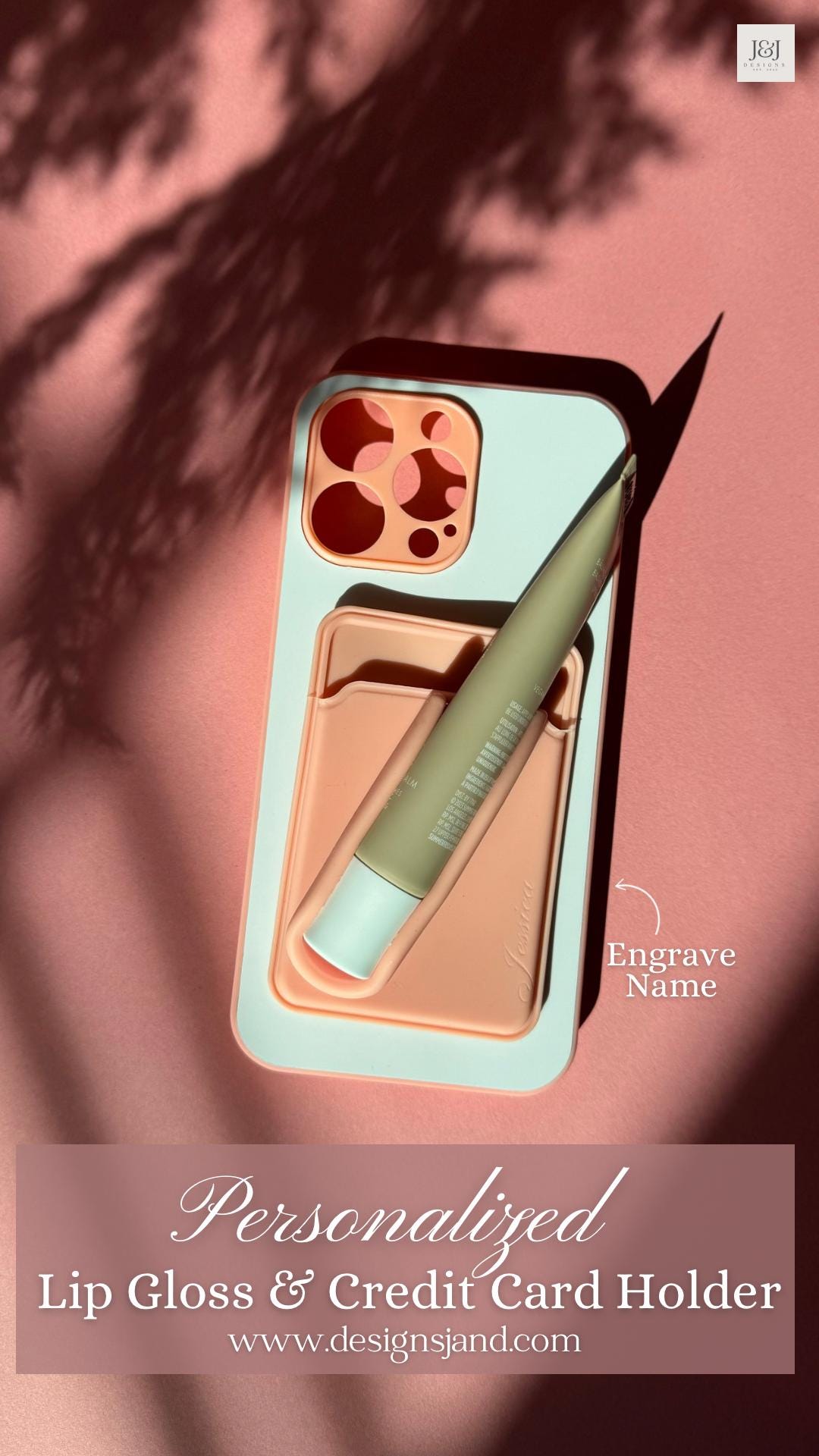 Personalized Lip Gloss Phone Case Holder for Credit Card Phone Wallet ID Holder Stick on Phone Lipstick Carrier ID Holder Gift Box Fillers