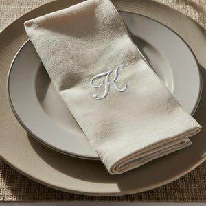 embroidered linen napkin personalized monogram napkin wedding table decor luxury dinner table napkin display custom last name initial napkin embroidered cloth napkin wedding reception tablescape bridal shower table decor baby shower table setting thanksgiving dinner table decor christmas dining table napkins housewarming gift personalized home decor wedding gift newlywed gift rehearsal dinner table display elegant linen napkins hostess gift custom embroidered napkins heirloom table linen luxury