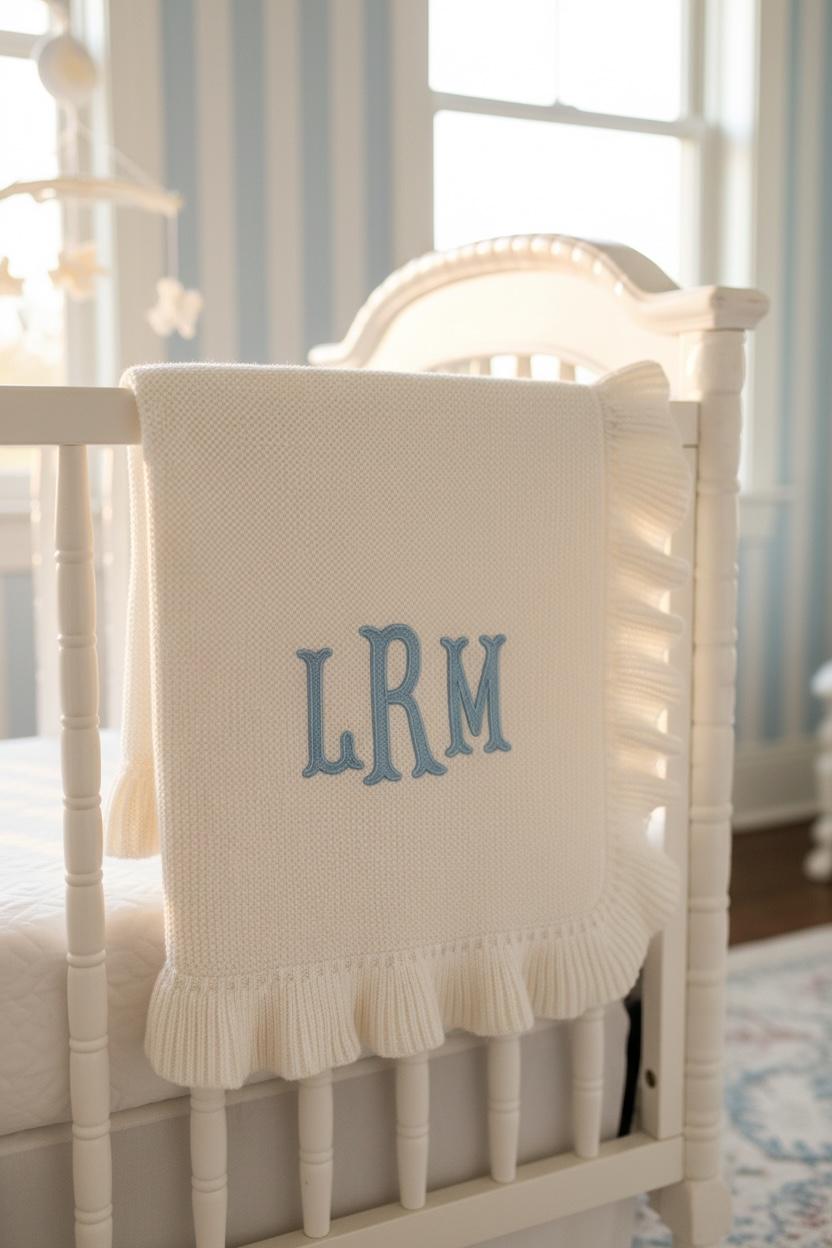 Embroider Baby Blanket Monogram Infant Gift Personalized Newborn Baby Shower Keepsake New Mom Gift Grandson Throw Blanket Name Announcement
