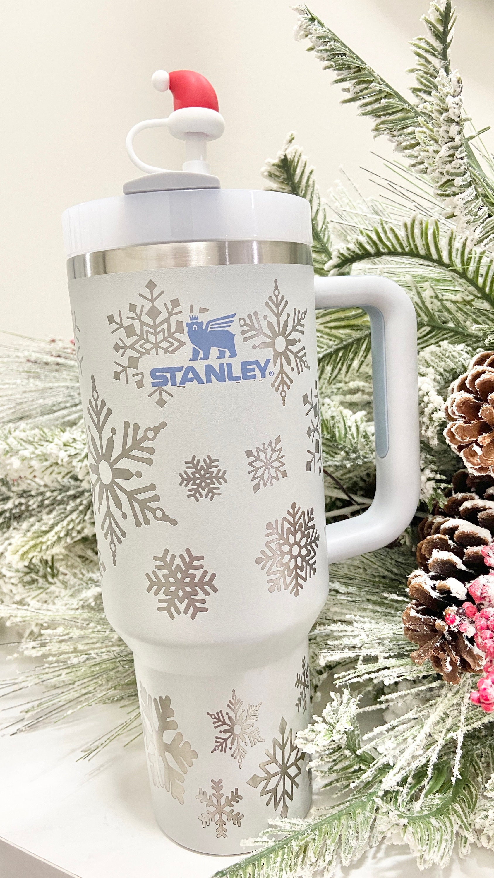 40oz Reindeer & Snowflakes Stanley | Stanley Quencher | 40z Engraved  Stanley Tumbler | Christmas Stanley