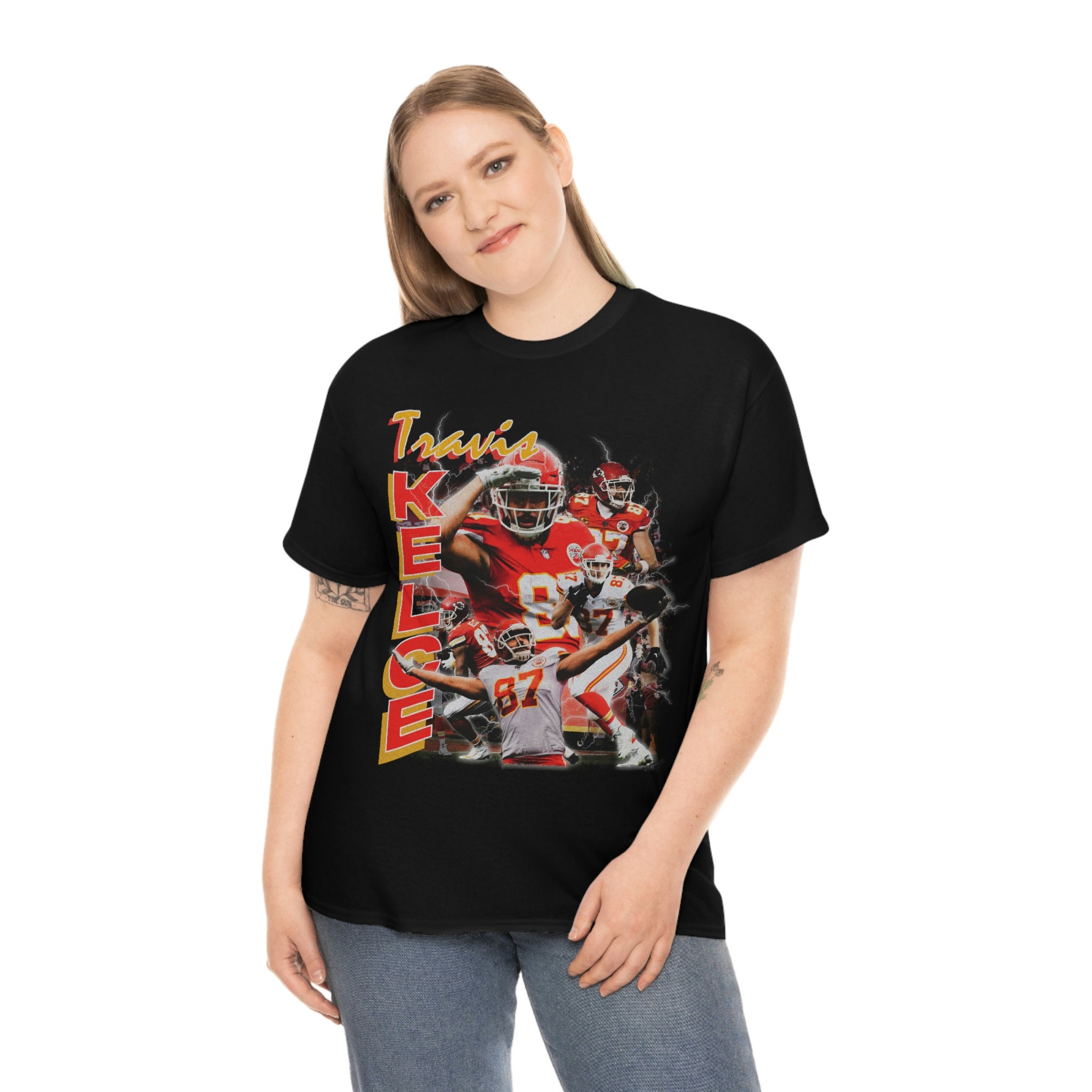 Discover Travis Kelce t shirt - Kansas City Chiefs, GOAT tight end, Super Bowl, Red Kingdom, vintage 90s bootleg T-Shirt