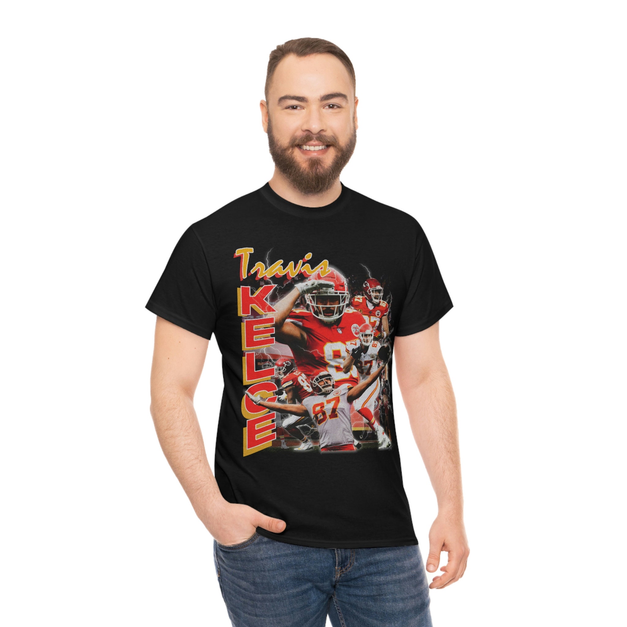 Discover Travis Kelce t shirt - Kansas City Chiefs, GOAT tight end, Super Bowl, Red Kingdom, vintage 90s bootleg T-Shirt