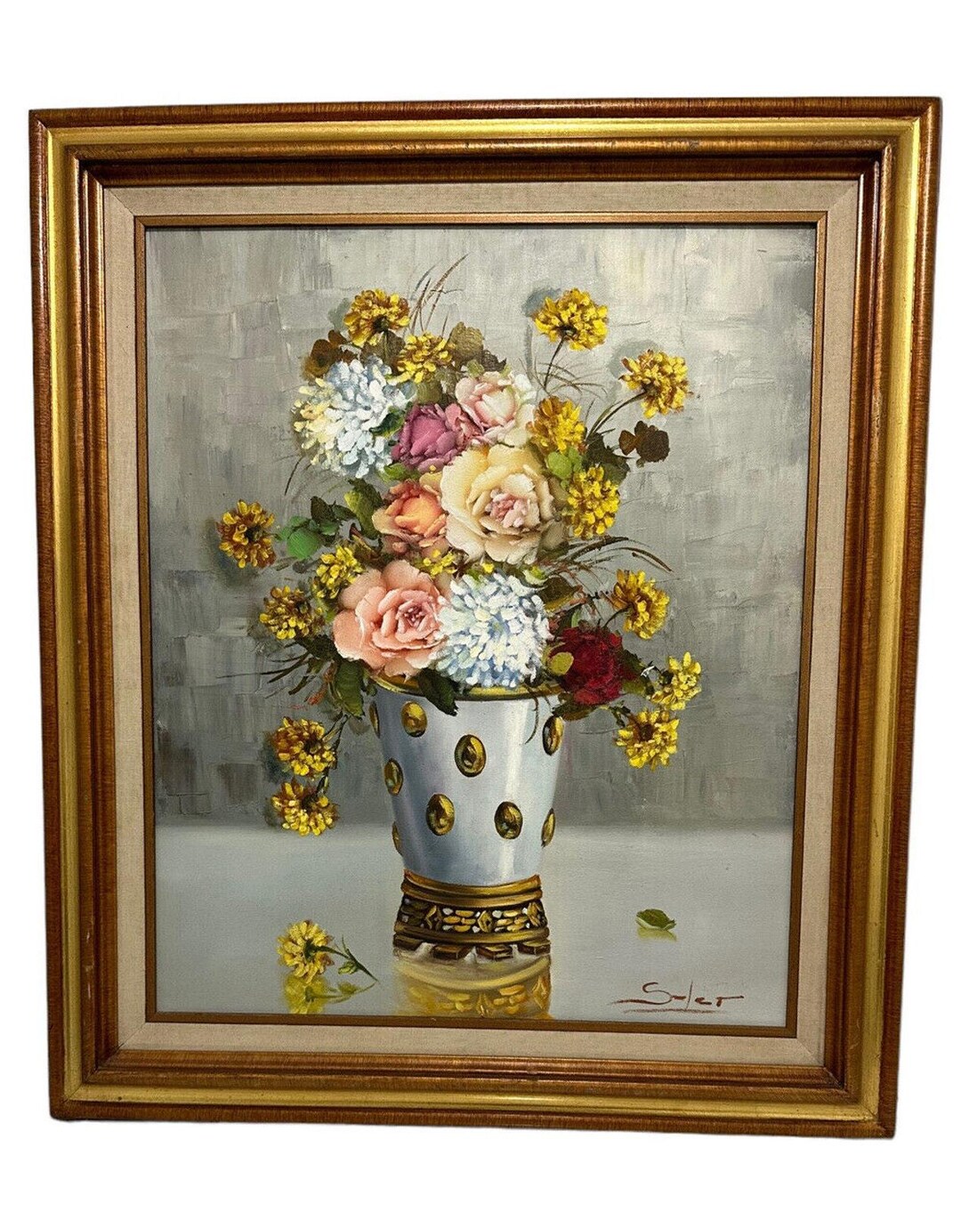 Original Large Oil on Canvas Floral Still Life Framed Painting Signed ...