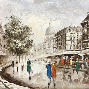 Vintage Original Oil Painting Signed Caprile Paris Parisian Street Scene