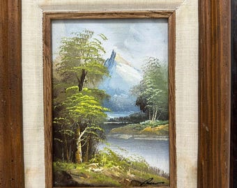 Original Oil on Canvas Painting Framed Signed Landscape Mountain Signed Ricom