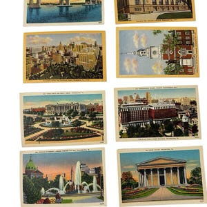 Set mit 8 Antiken Postkarten 1950er Jahre PA Philadelphia Skyline & berühmte Orte