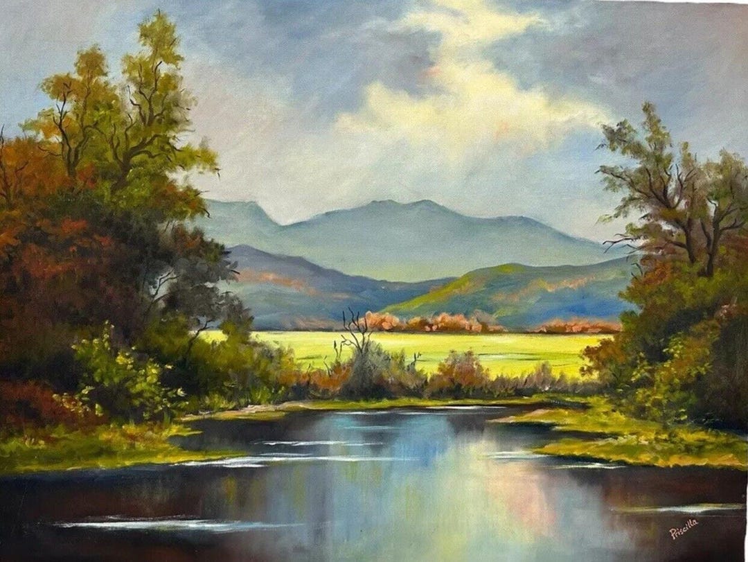 Original Oil on Canvas Painting Signed Priscilla Lake Mountain ...