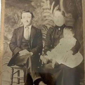 Fotografía antigua de tarjeta de gabinete vintage, retrato familiar victoriano del siglo XIX en estuche