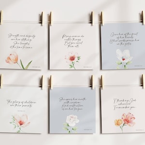 Cartões de escrituras do dia das mães, versículo para memorizar, cartões de versículos da Bíblia, mulher cristã, presente para a mãe, provérbios 31, para impressão