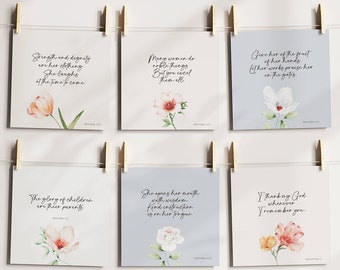 Mother's Day Scripture Cards, Memory Verse, Bible Verse Cards, Christian Woman, Gift For Mom, Proverbs 31, Printable