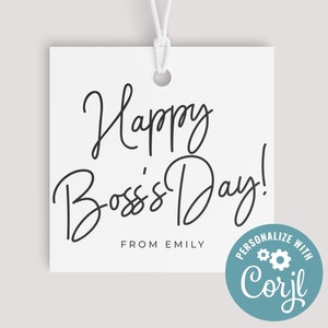 Etiqueta de presente feliz dia do chefe, etiqueta de presente minimalista para chefe, agradecimento ao chefe, presente para chefe, presente para supervisor, presente para gerente, para impressão