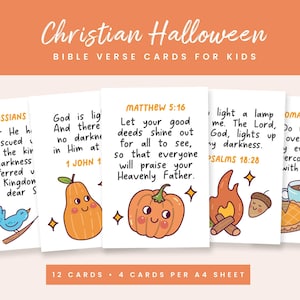Christliche Halloween-Bibelverskarten, christliche Halloween-Aktivität für Kinder, Halloween-Bibellektion, christliches Halloween-Handwerk druckbar
