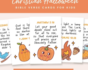 Schede con versetti biblici cristiani di Halloween, attività cristiane di Halloween per bambini, lezione biblica di Halloween, lavoretti cristiani di Halloween stampabili