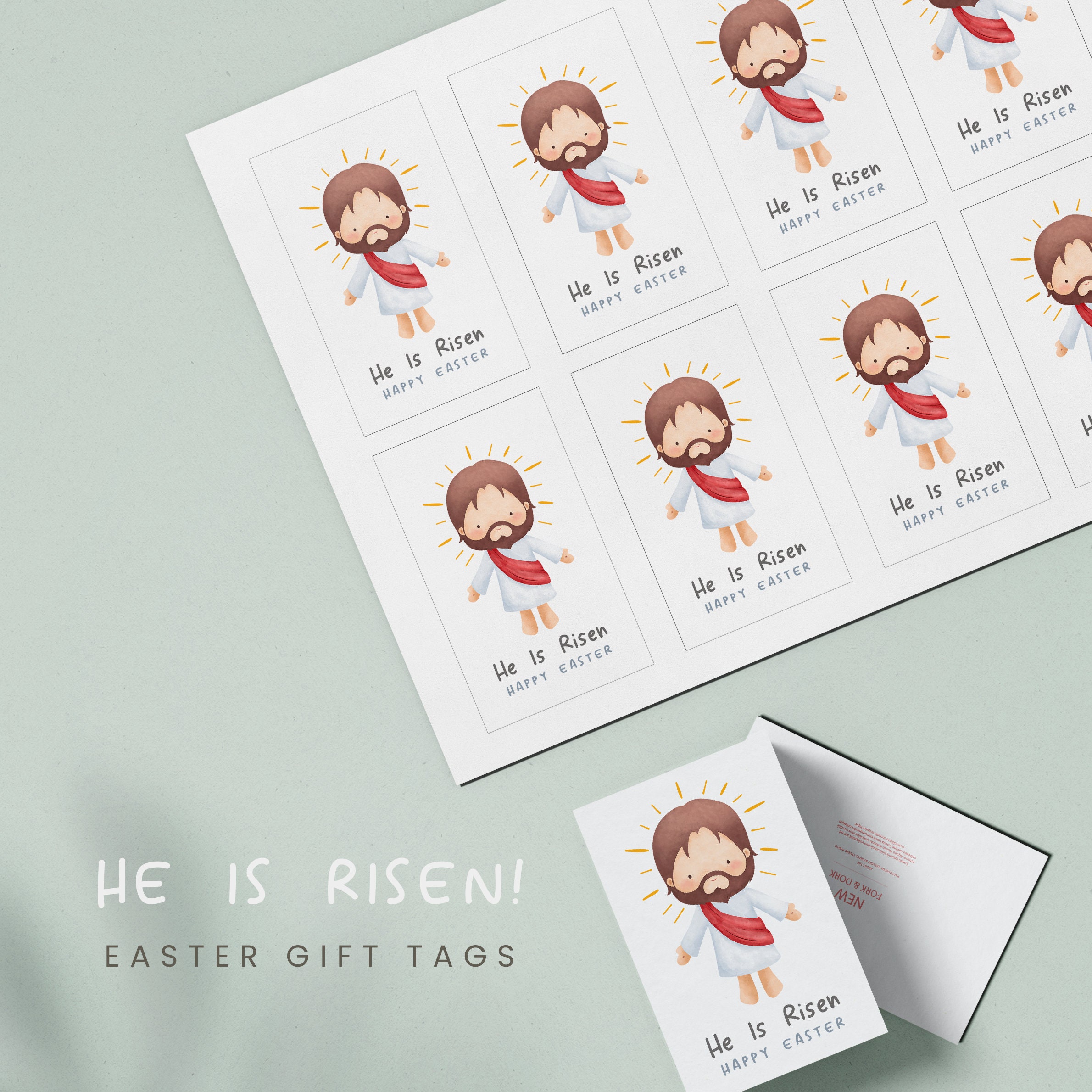 Christian Easter Gift Tags for Kids, He Is Risen Gift Tag,  Bible Verse Easter Favor Tags, Jesus Printable