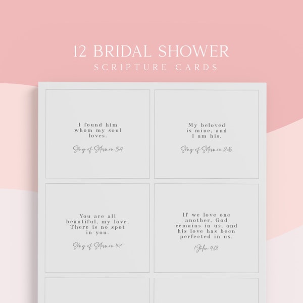 Bridal Shower Bible Verses, Bridal Shower Scripture Cards, Minimalist Bridal Shower Decoration, Christian, Instant Download, Printable
