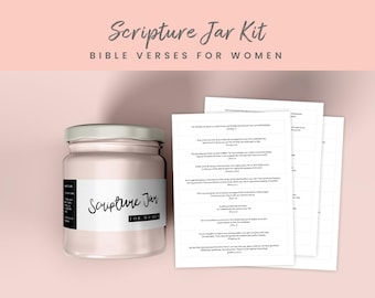 Schriftpot kit voor vrouwen, doe-het-zelfpot bijbelvers, pot bijbelverzen, pot Faith, schriftkaart, bijbelverskaarten, zegenpot, afdrukbaar