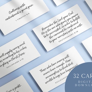 32 cartões de escrituras sobre finanças, cartões minimalistas de versículos da bíblia, quadro de visão, diário cristão, administração, fé, para impressão