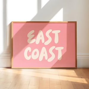 Pink East Coast Wall Art, East Coast Beach Wall Decor, Retro Print Pink Beachy Wall Art, Trendy Pink Wall Art, Coastal Grandaughter Print