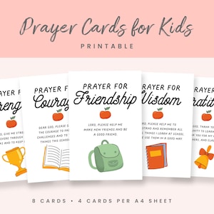 Cartes de prière pour enfants, cartes de bénédiction pour enfants, marque-page chrétien pour enfants, kit de tableau de prière pour enfants, mur de prière, imprimable pour la salle de classe