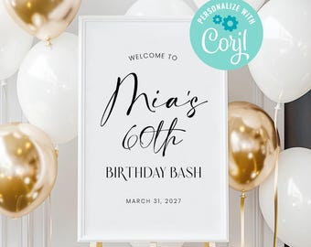 Fully Editable 60th Birthday Welcome Sign, Minimalist 60th Birthday Sign, 60th Birthday Decorations, 60th Birthday Banner, Printable