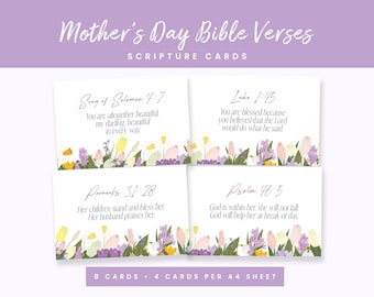 Tarjetas con versículos bíblicos para el Día de la Madre, tarjetas con versículos bíblicos para el Día de la Madre, etiquetas de regalo florales cristianas para el Día de la Madre imprimibles