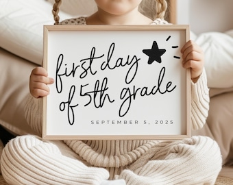 First Day of 5th Grade Sign Minimalist First Day of School Printable Sign Back To School Digital Download