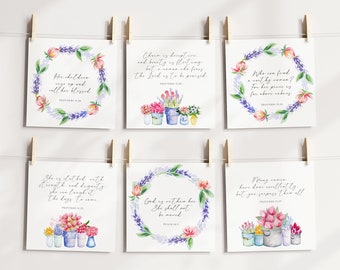 Mother's Day Bible Verse Cards, Scripture Cards, Memory Verse, Christian Mother's Day Gift For Mom, For Grandma, Floral Flowers Printable