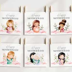 Diversos cartões de dia das mães, decoração de dia das mães, presente para mãe, cartão fofo para mãe, avó, etiqueta de presente, ideia de dia das mães para impressão