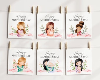 Diverse Mother's Day Cards, Mother's Day Decoration, Gift for Mom, Cute Greeting Card for Mum Grandma, Gift Tag, Mother's Day Idea Printable