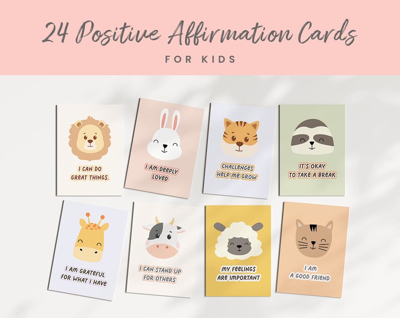 Positive Affirmation Cards for Kids, Cute Animals Printable (PDF) - Etsy