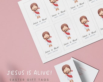 Christian Easter Basket Gift Tags Easter Ideas, Jesus Is Alive Gift Happy Easter Printable for Kids, Instant Download