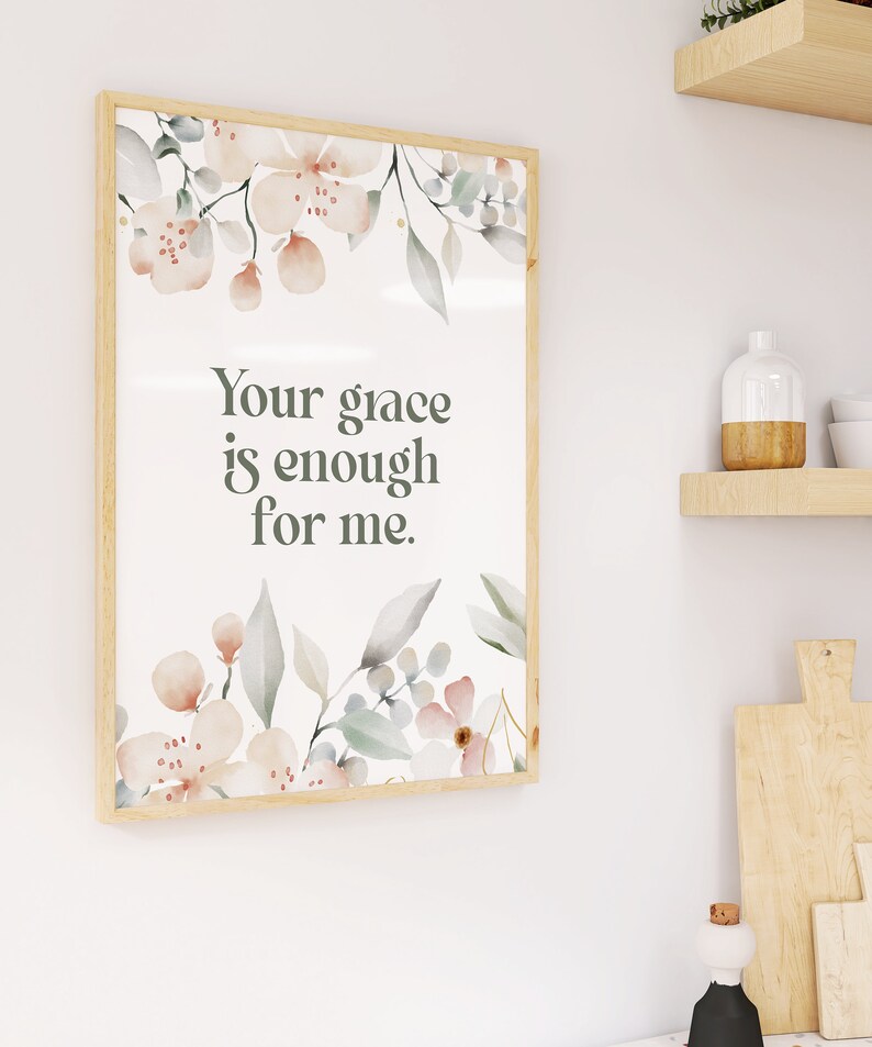 Christian Wall Art, Grace, Christian Mother's Day Idea, Floral Wall Decor, Christian Gifts for