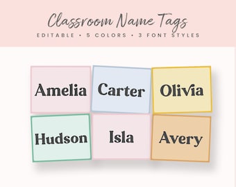 Editable  Pastel Classroom Name Tags for Kids, Colorful Locker Labels, Elementary Name Tags, Desk Name Tags Printable Student Name Tags