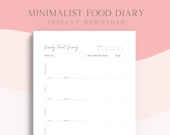 Minimalist Daily Food Diary, Undated Food Journal, Meal Tracker, Food Log, Habit Tracker, Allergy Symptom Tracker, Goodnotes, Printable
