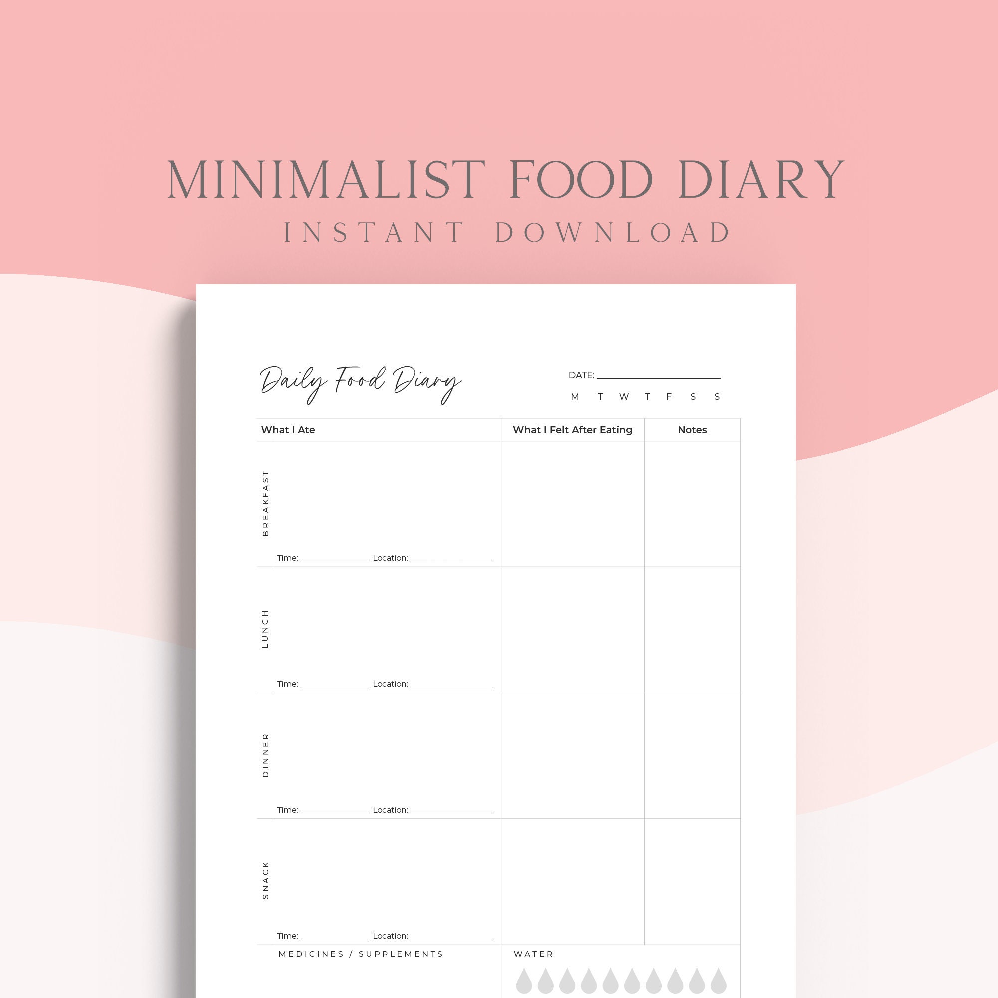 Minimalist Daily Food Diary, Undated Food Journal, Meal Tracker, Food Log, Habit Tracker, Allergy Symptom Tracker, Goodnotes, Printable