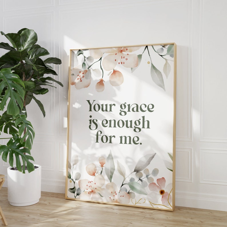 Christian Wall Art, Grace, Christian Mother's Day Idea, Floral Wall Decor, Christian Gifts for