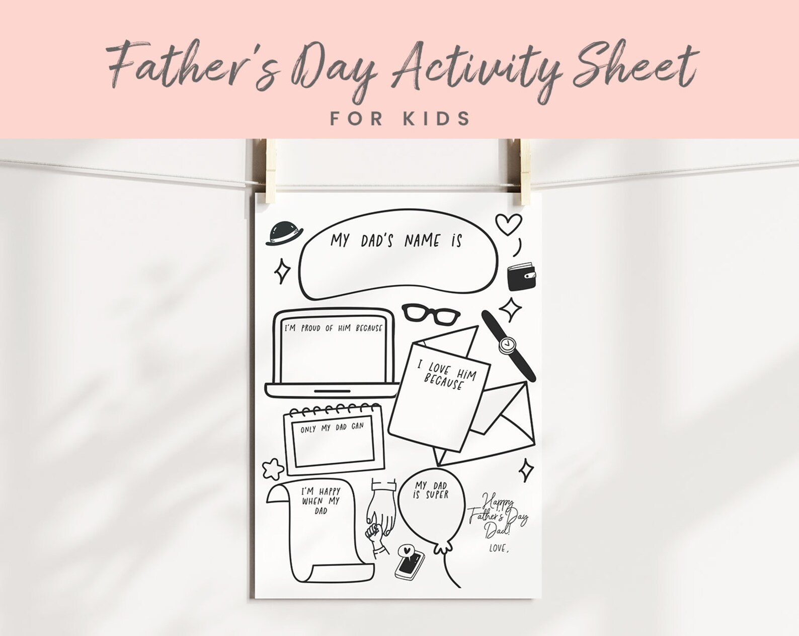 Happy Father's Day Coloring Page for Kids, All About My Dad Father's ...