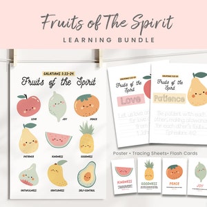 Paquete de actividades bíblicas Frutos del Espíritu, plan de estudios cristiano de lección bíblica para niños cristianos preescolares, imprimible