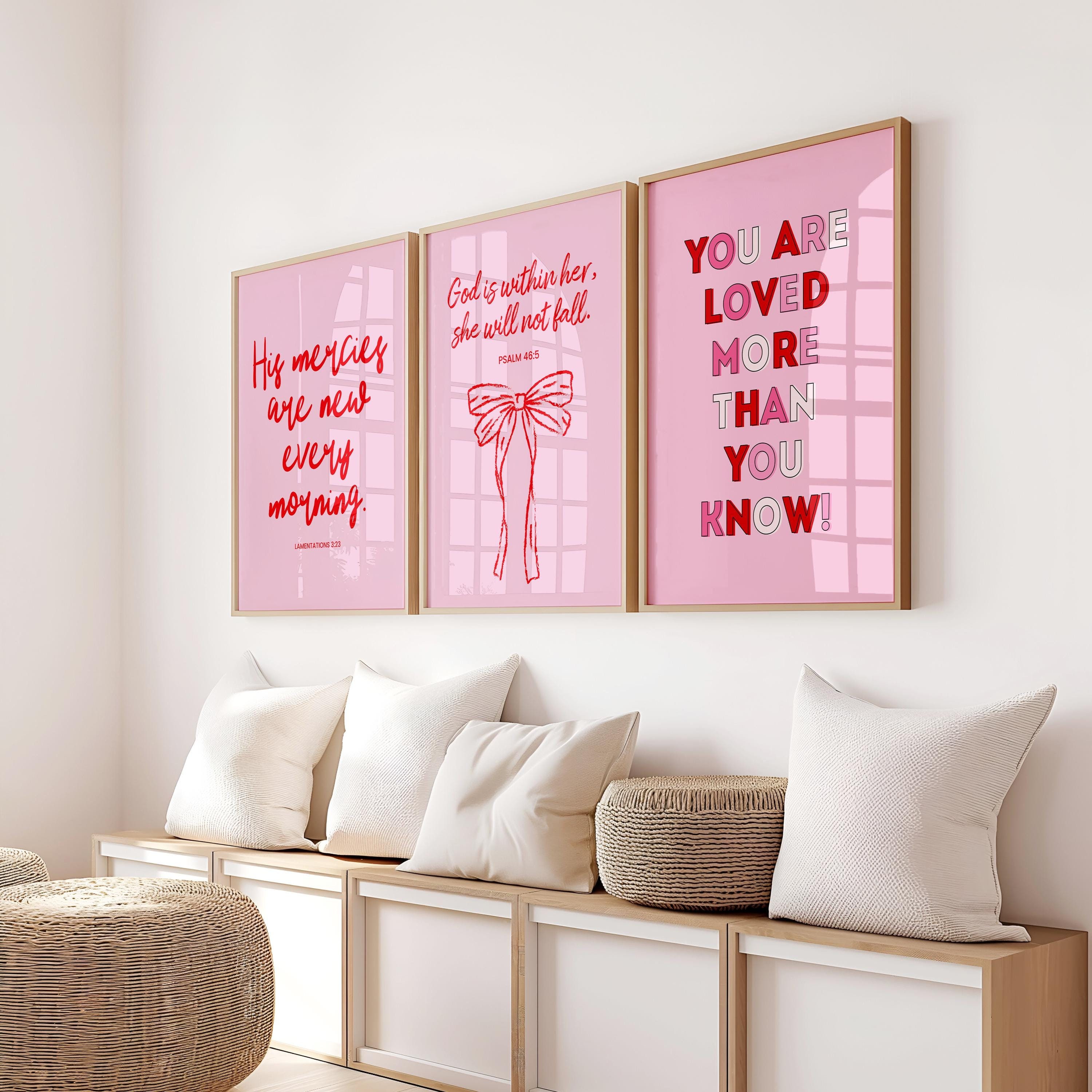 Pink Bible Verse Wall Art Bundle, Pink Christian Wall Art, Trendy Bible ...