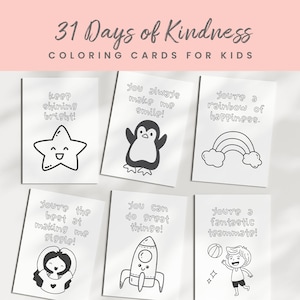 Schede di gentilezza per bambini, schede da colorare, schede di amicizia, 31 giorni di gentilezza, schede di complimenti, affermazioni per bambini, attività stampabili