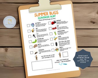 Summer Bugs Scavenger Hunt for Kids – Fun Nature Printable with Bug Facts – Outdoor Activity – Instant Download PDF