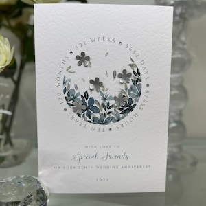 Tarjeta de aniversario de lata de amigos, décimo aniversario de bodas de amigos especiales, tarjeta de aniversario de bodas número 10, aniversario de lata tradicional