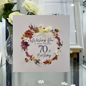 70th Birthday Card, Seventieth Birthday Card, 70th Card, Happy 70th Card, Luxury 70th Card, Keepsake 70th, 3D Flowers, Bee Lovers Card, Bee